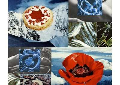 Red white and blue hand-cut collage image